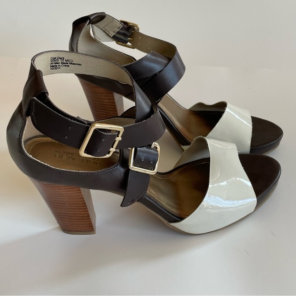 Kenneth Cole Reaction Cool Daze Block Heel Brown White Buckles Summer Boho 10M - Picture 2 of 9